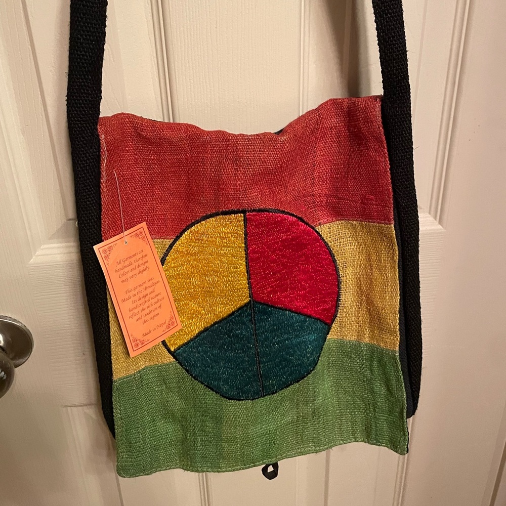 Bohemian style, slouch, peace sign crossbody